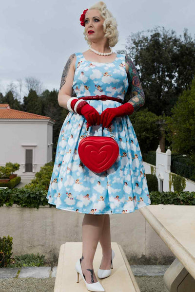 Model photo of  Light Blue Clouds Cupid Swing Dress