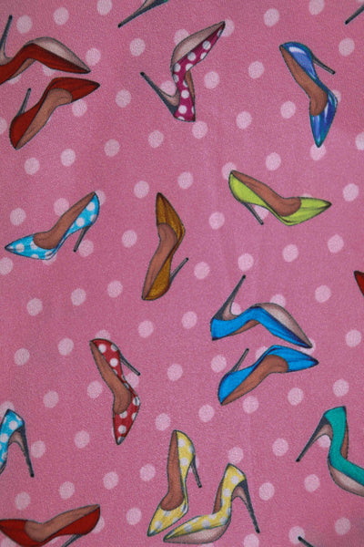 Close up View of Cute Pink Stiletto Print Wrap Swing Dress