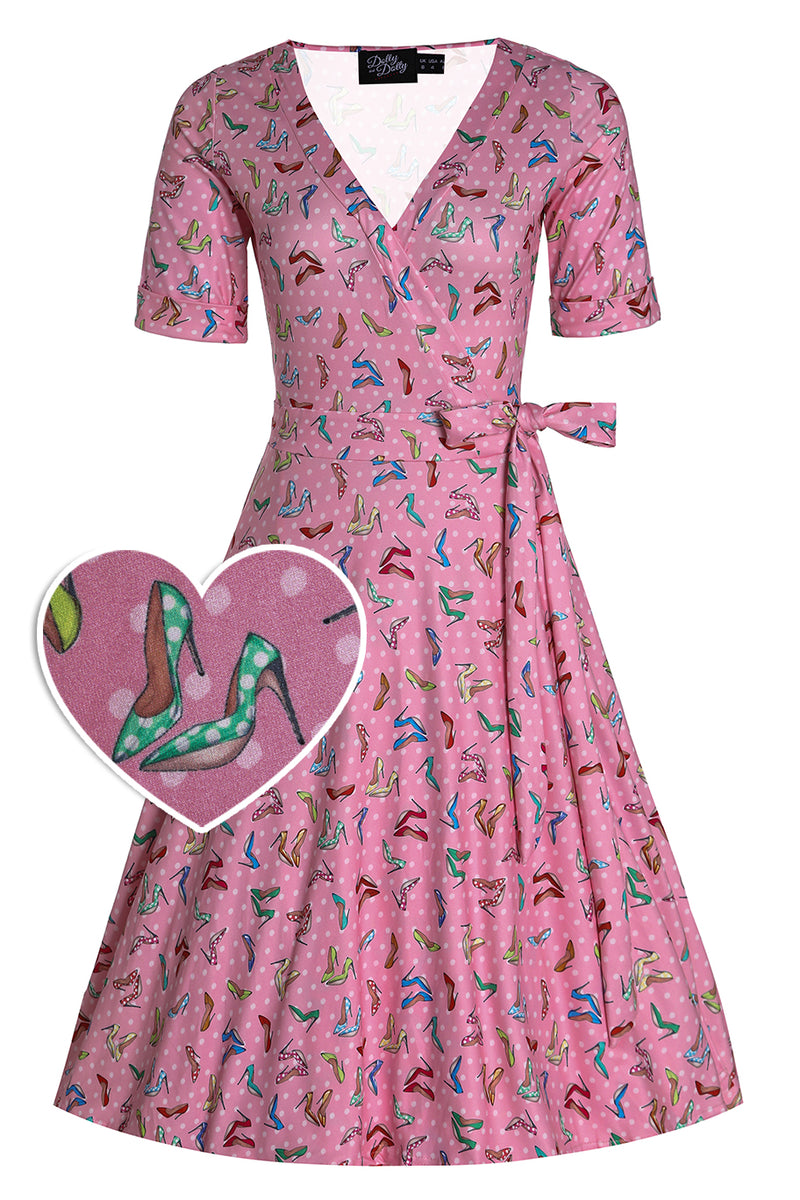 Pink Stiletto Print Wrap Dress