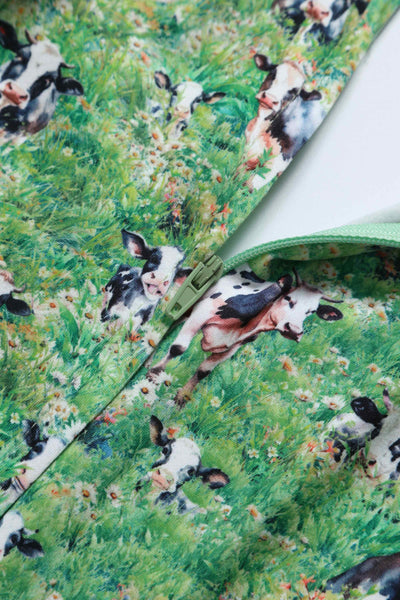 Close up View of Dairy Cow Field Short Sleeved Dress in Green