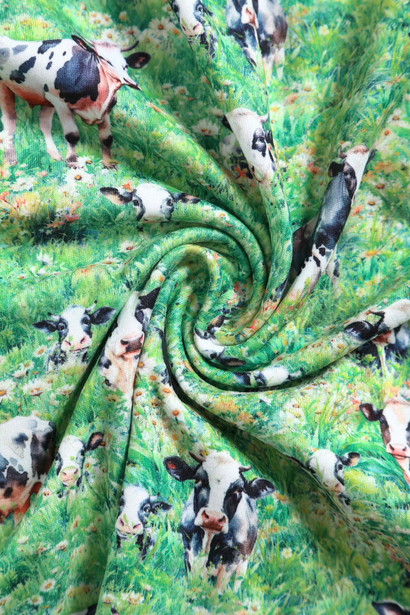 Close up View of Dairy Cow Field Short Sleeved Dress in Green