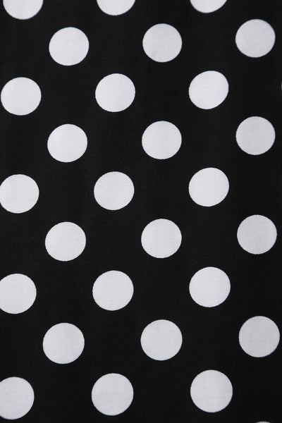 Close up view of Daisy Black Polka Dot Halter Dress