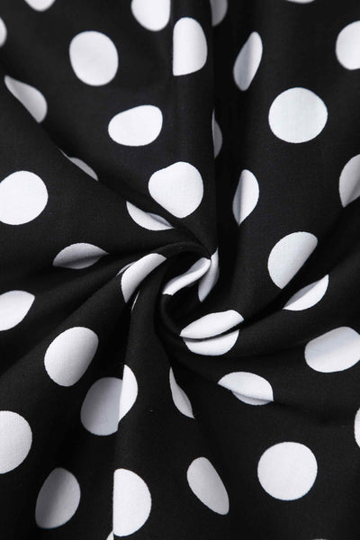 Close up view of Daisy Black Polka Dot Halter Dress