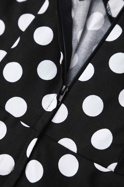 Close up view of Daisy Black Polka Dot Halter Dress