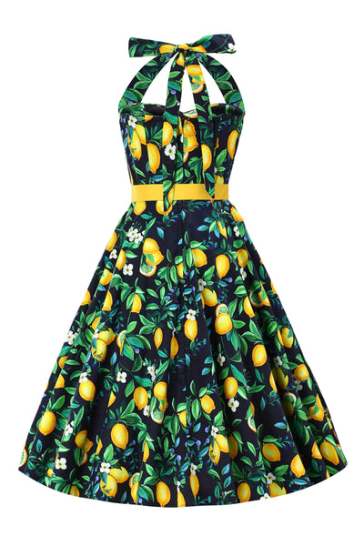 Back view of Daisy Lemon Halter Dress In Black