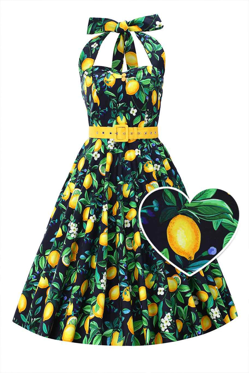 Front view of Daisy Lemon Halter Dress In Black