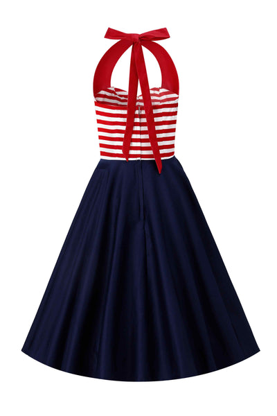 Back view of Daisy Nautical Striped Halter Dress