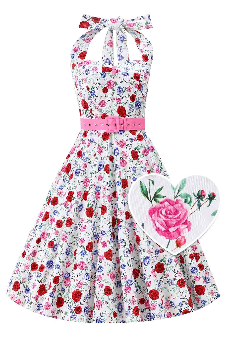 Front view of White Rose Halter Dress