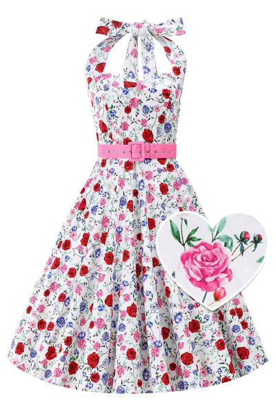 Front view of White Rose Halter Dress