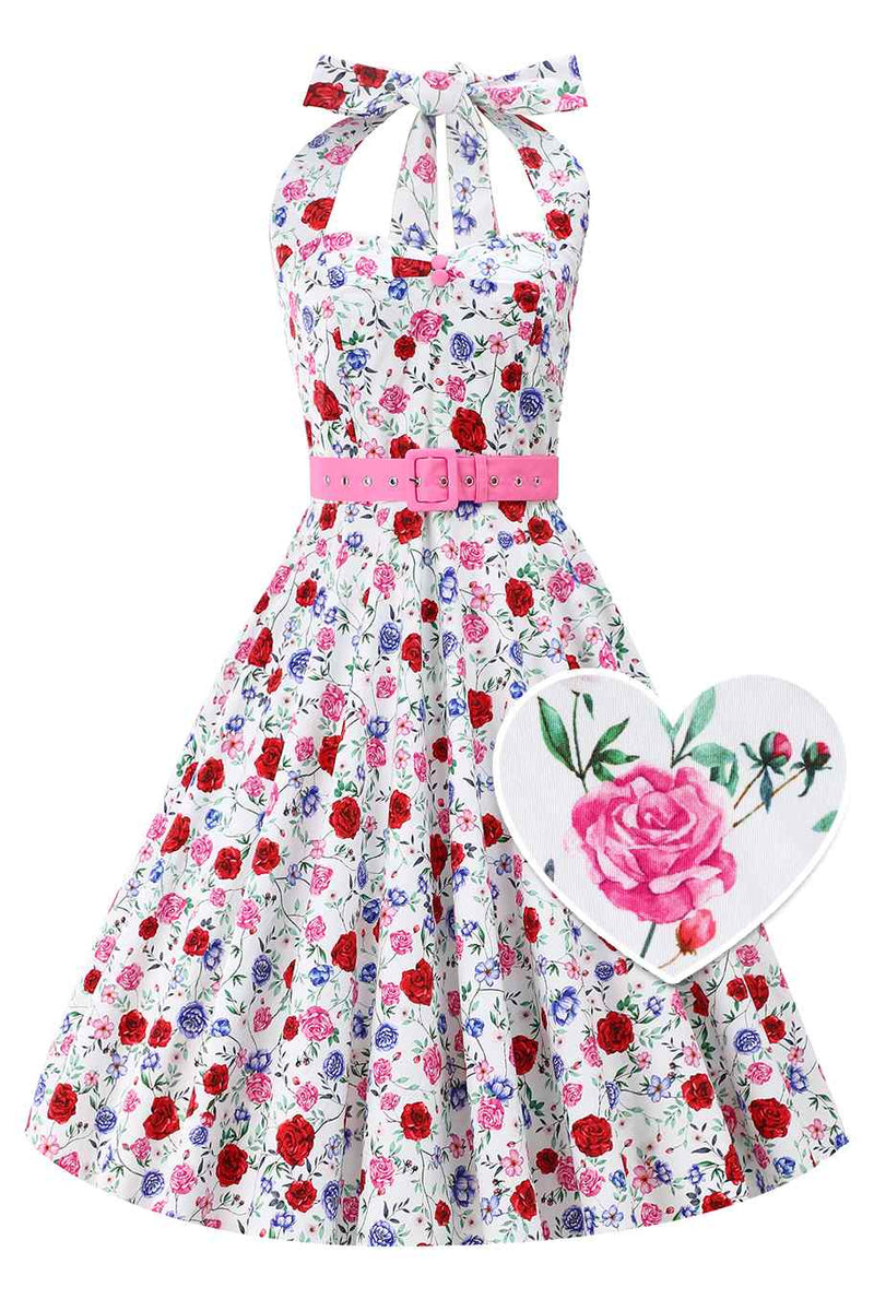 Front view of White Rose Halter Dress