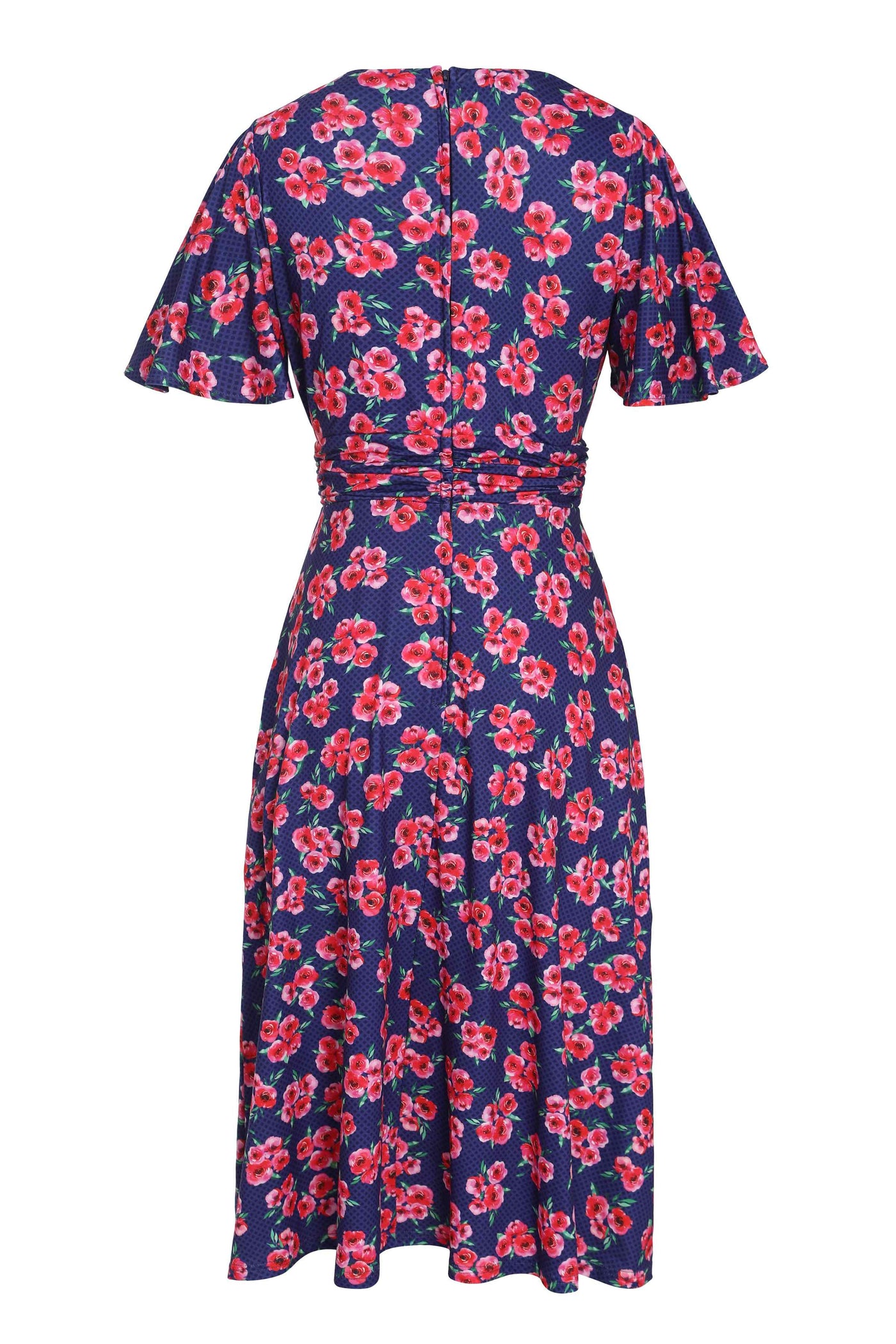 Back view of Dark Blue Floral Tea Dress