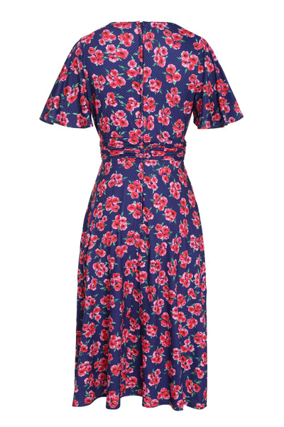 Back view of Dark Blue Floral Tea Dress
