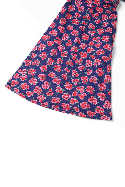 Close up view of Dark Blue Floral Tea Dress