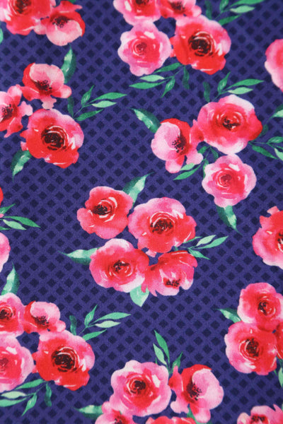Close up view of Dark Blue Floral Tea Dress