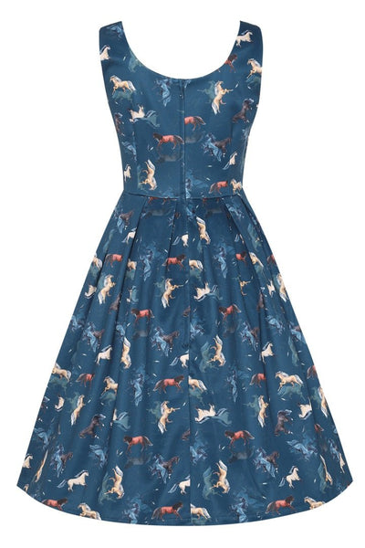 Back view of Dark Blue Horse Swing Dress