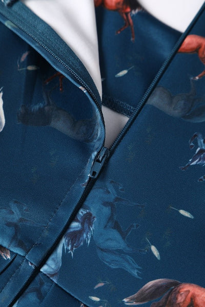 Close up view of Dark Blue Horse Swing Dress
