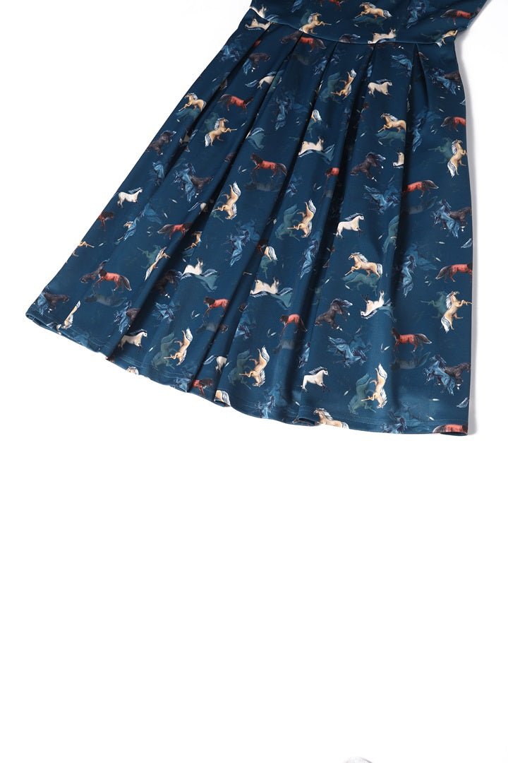 Close up view of Dark Blue Horse Swing Dress