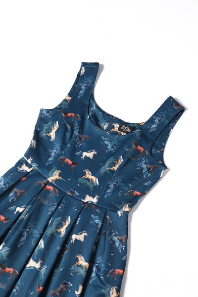 Close up view of Dark Blue Horse Swing Dress