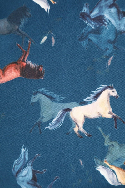 Close up view of Dark Blue Horse Swing Dress