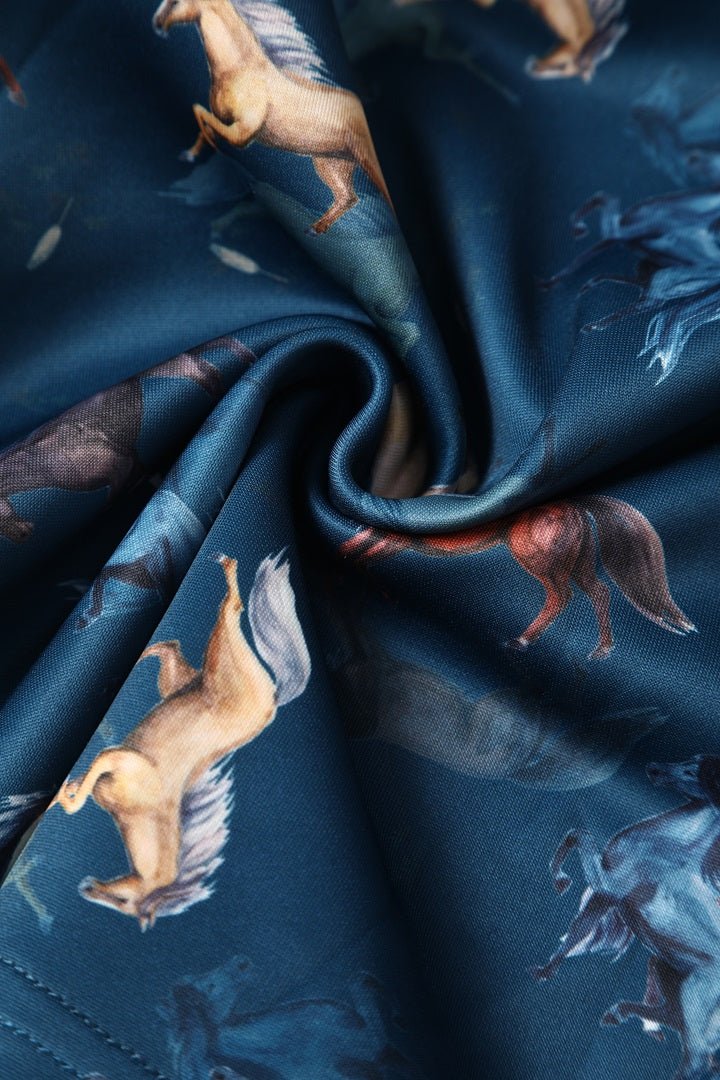 Close up view of Dark Blue Horse Swing Dress