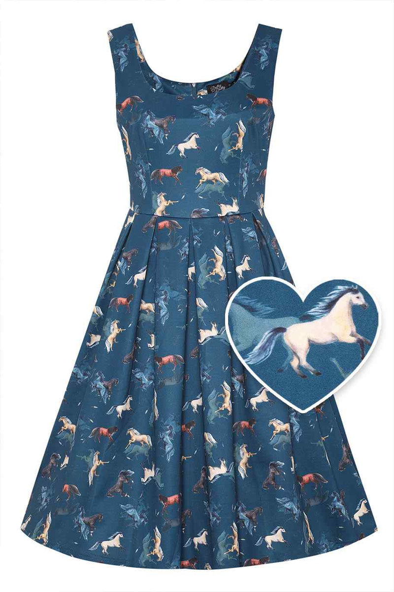Front view of Dark Blue Horse Swing Dress