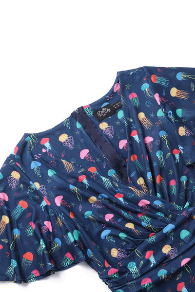 Close up view of Dark Blue Jellyfish Tea Dress