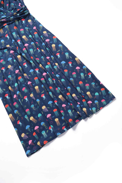 Close up view of Dark Blue Jellyfish Tea Dress