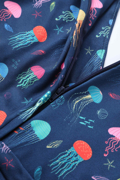 Close up view of Dark Blue Jellyfish Tea Dress