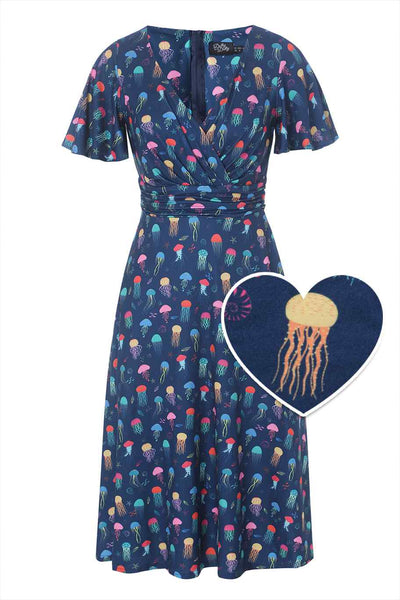 Front view of Dark Blue Jellyfish Tea Dress