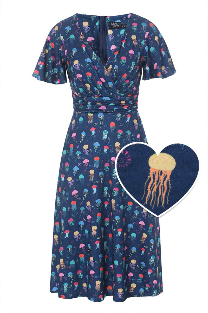 Front view of Dark Blue Jellyfish Tea Dress