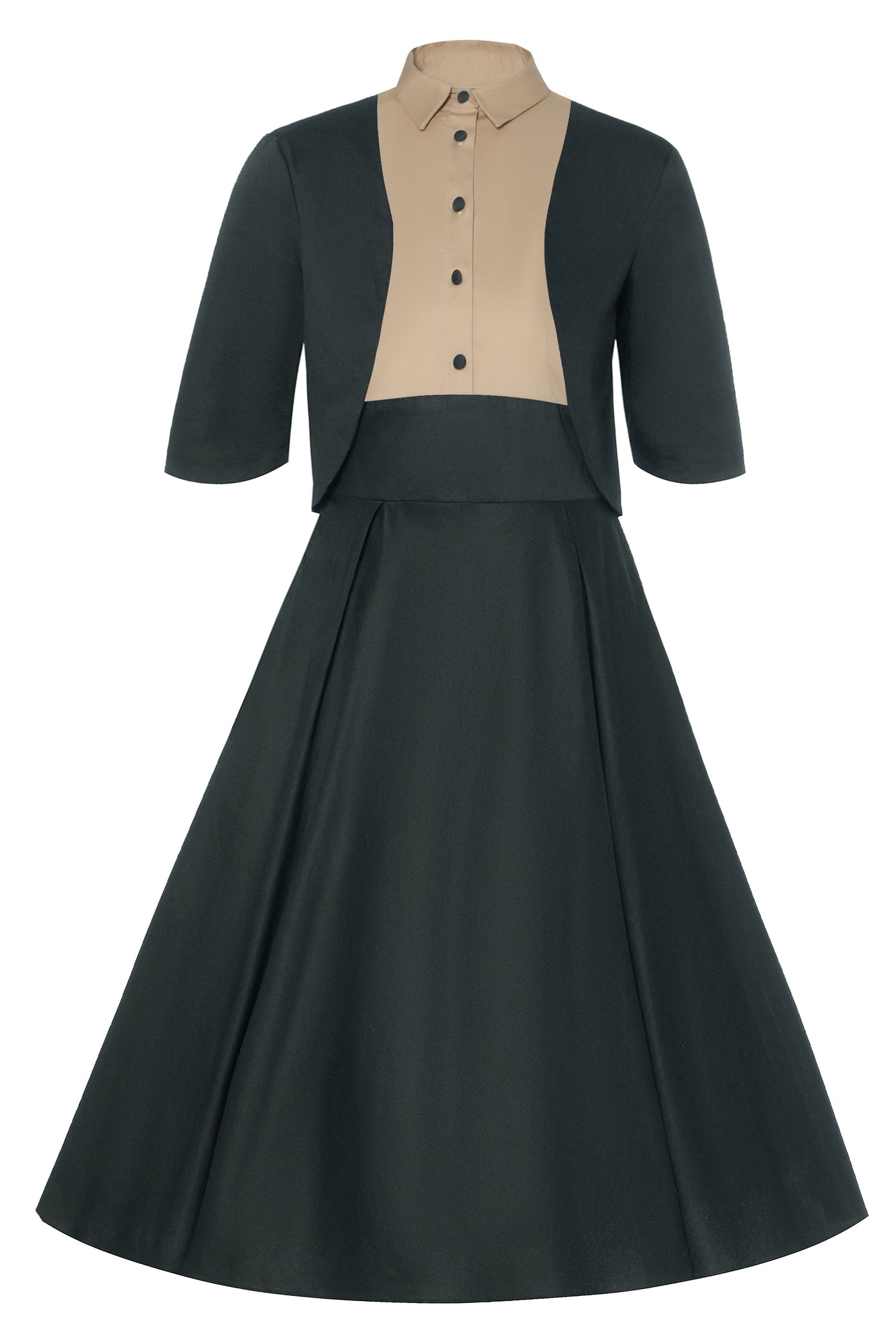 Front view of Dark Green Bolero Jacket with our Lisa Dress