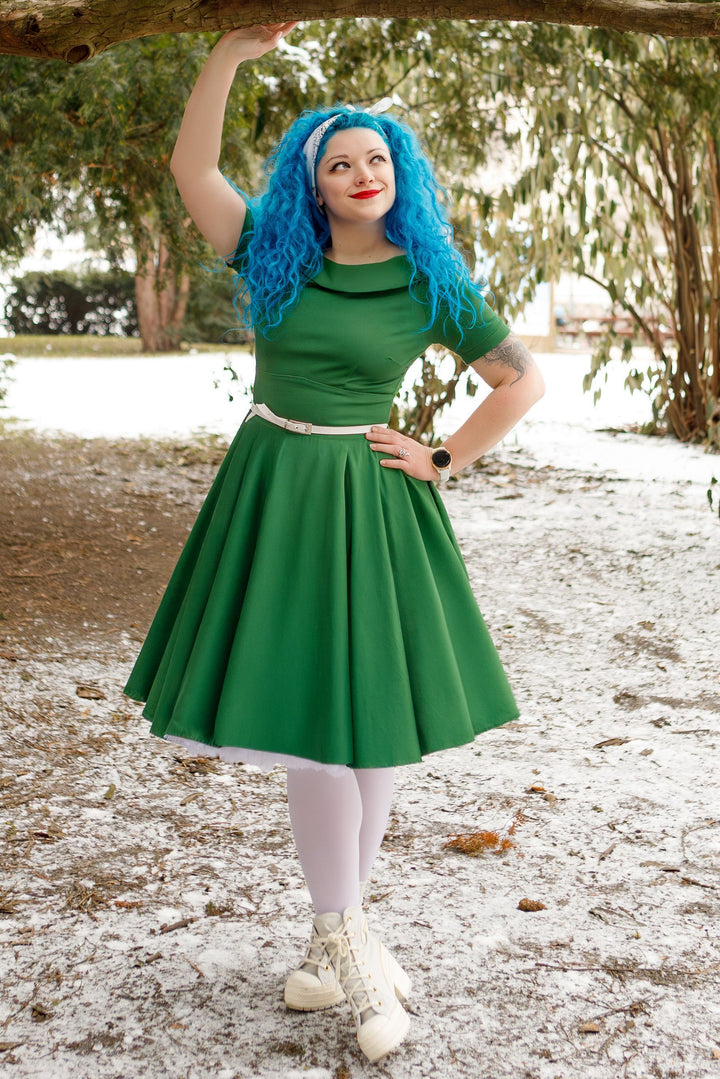 Darlene Green Roll Collar Circle Dress | Retro Chic Clothing Darlene Green Roll Collar Circle Dress | Retro Chic Clothing