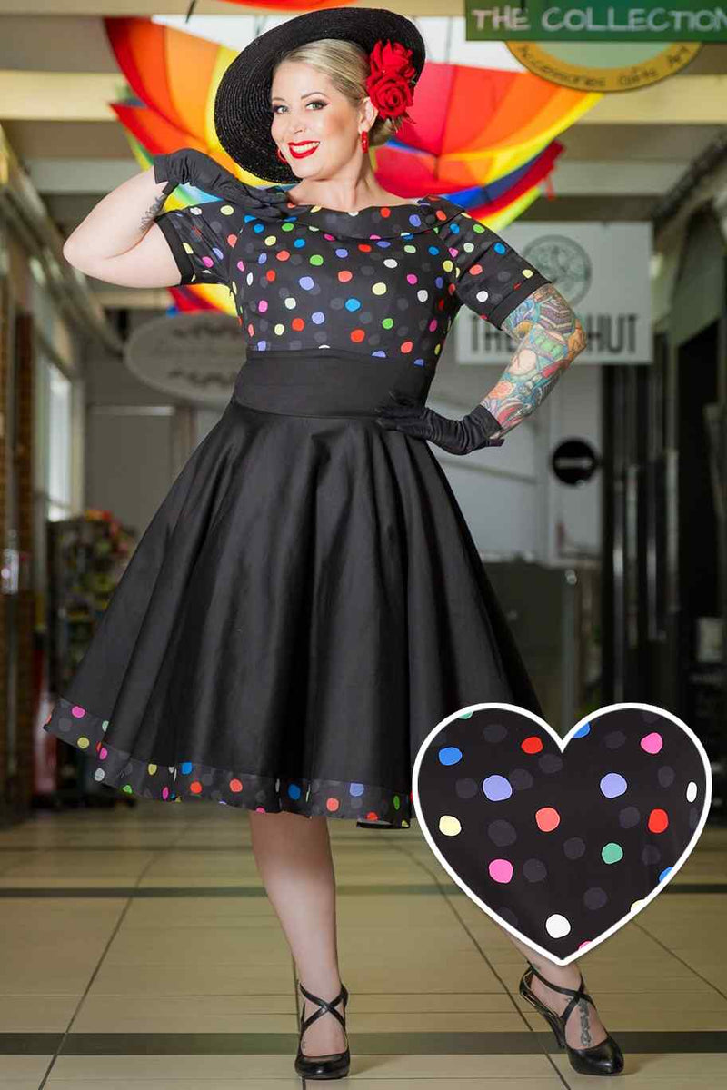 A model wearing Multicolour Polka Dot Black Circle Dress