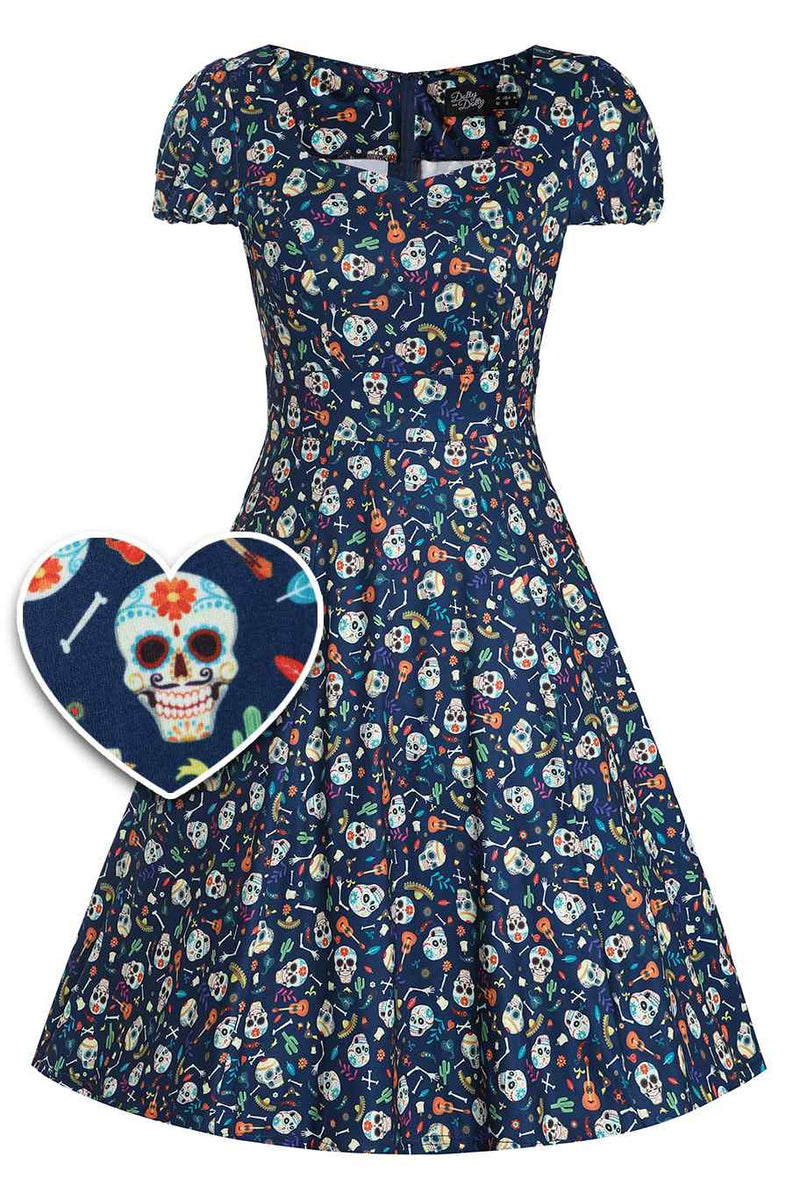 blue skull dress Ladies Blue Skull Floral Sleeveless Dress