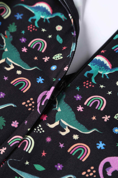 Close up View of Dinosaur and Rainbow Long Sleeved Dress