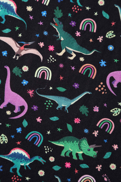 Close up View of Dinosaur and Rainbow Long Sleeved Dress