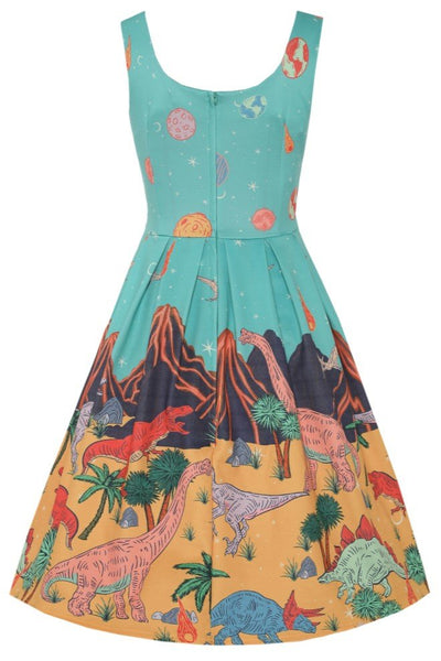 Back view of Dinosaur Extinction Asteroid Dress