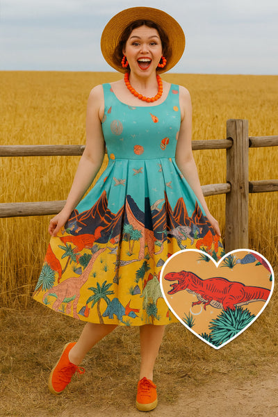 A model wearing a Dinosaur Extinction Asteroid Dress