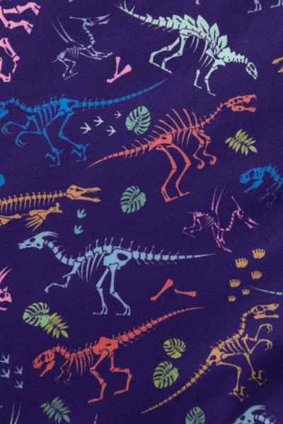 Close up view of Dinosaur Fossil Print Dress in Purple