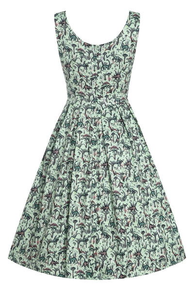 Back View of Dinosaur Green Flared Dress in Light Green