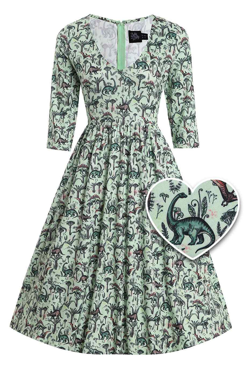 Dinosaur Light Green Long Sleeved Dress