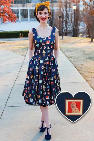 Dog Frame Circle Dress In Navy Blue