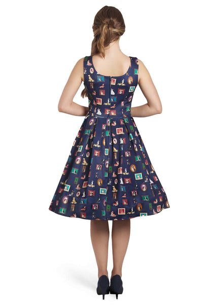 Model wearing Dog Frame Circle Dress In Navy Blue