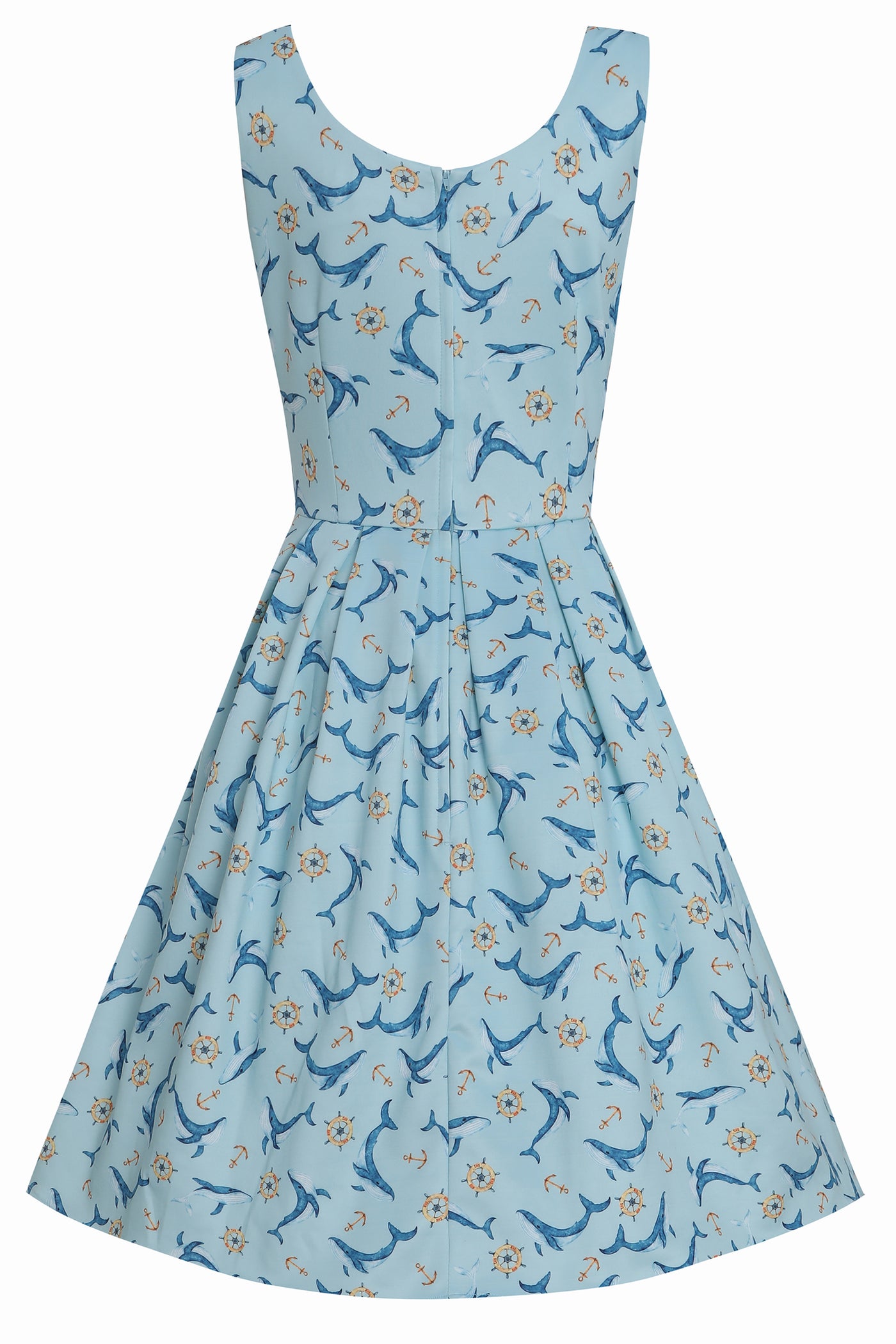 Back view of Dolphin Swing Dress In Aqua Blue