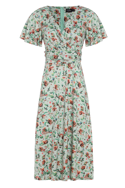 Front view of Donna Green Squirrel Woodland Tea Dress
