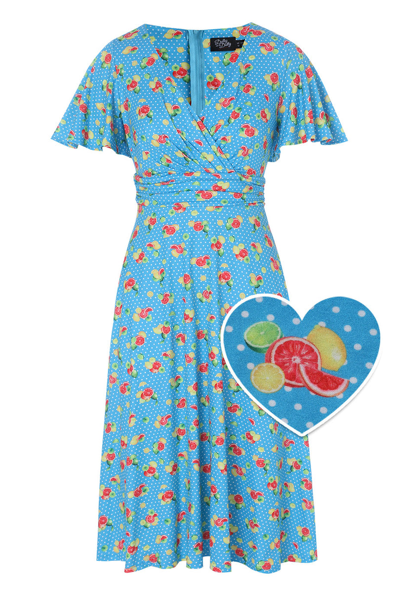 Front view of Donna Polka Dot Citrus Tea Dress