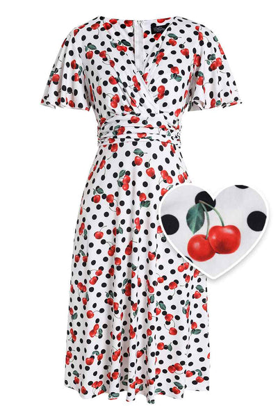 Front view of Retro Cherry Polka Dot Dress