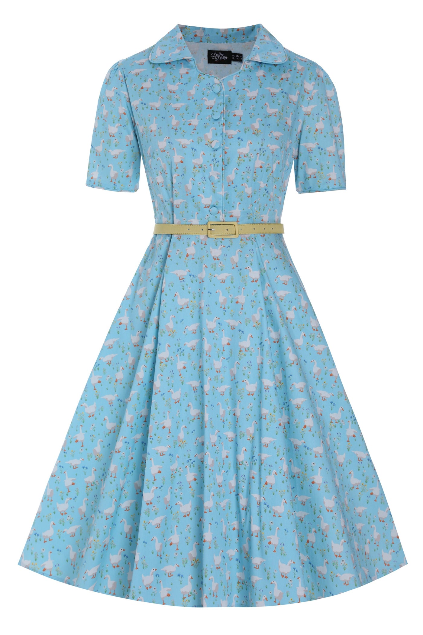 Front view of Duck Farm Shirt Dress In Light Blue