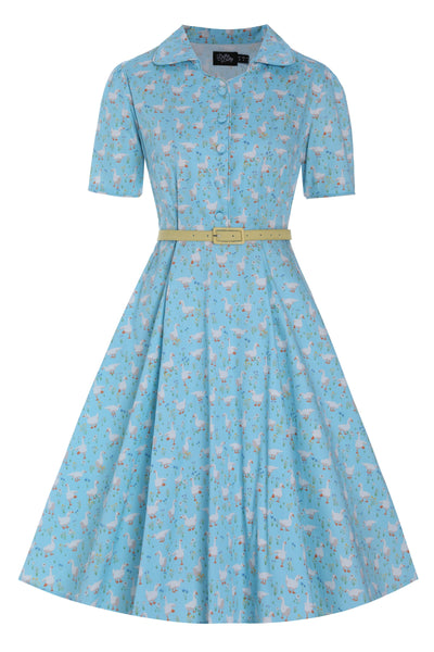 Front view of Duck Farm Shirt Dress In Light Blue