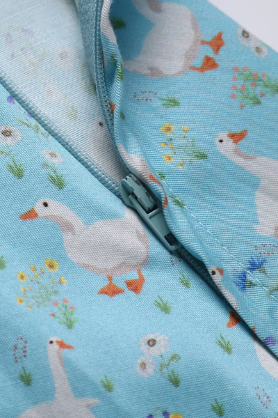 Close up view of Duck Farm Shirt Dress In Light Blue